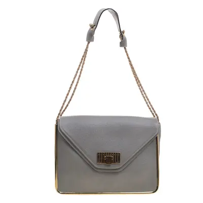 Chloe Grey Pebbled Leather Medium Sally Flap Shoulder Bag