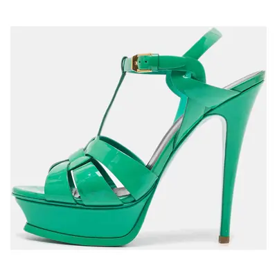 Saint Laurent Green Patent Tribute Platform Sandals Size