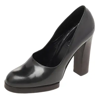 Gucci Grey Leather Block Heel Pumps Size