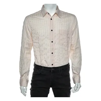 D&G Pink Textured Striped Cotton Button Front Shirt