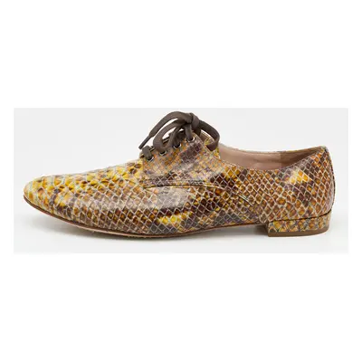 Miu Miu Yellow/Brown Snakeskin Embossed Patent Leather Derby Size