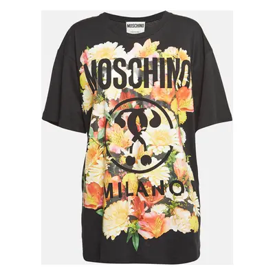 Moschino Couture Black Floral Logo Print Oversized T-Shirt