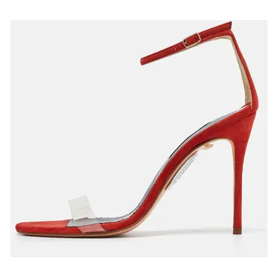 CH Carolina Herrera Red Suede and PVC Ankle Strap Sandals Size