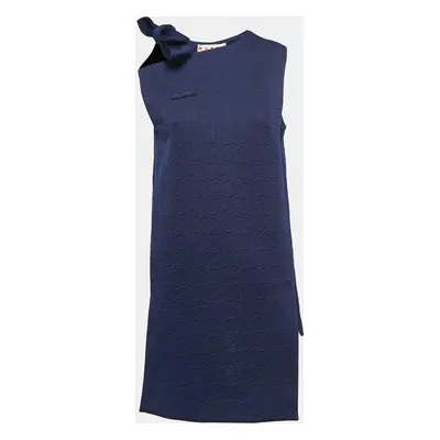 Marni Navy Blue Jacquard Bow Detail Sleeveless Short Dress