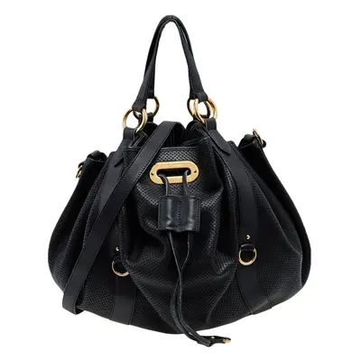 Ralph Lauren Black Perforated Leather Drawstring Hobo