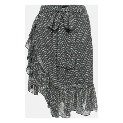 Isabel Marant Black/White Printed Silk Ruffled Short Skirt