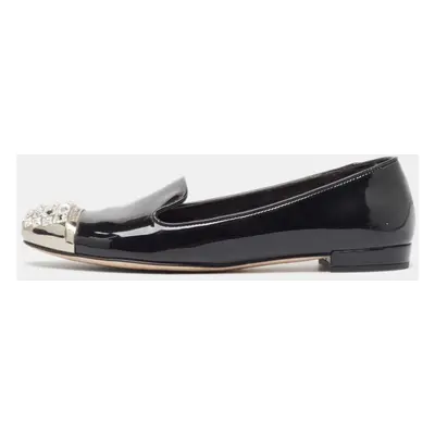 Miu Miu Black Patent Leather Crystal Embellished Smoking Slippers Size