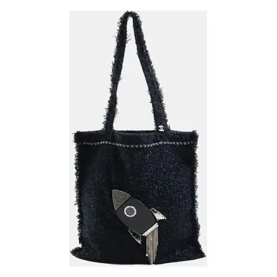 Chanel Black Tweed Resin Strass Shopping In Fabrics Tote Bag