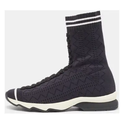 Fendi Black/White Knit Fabric Sock High Top Sneakers Size