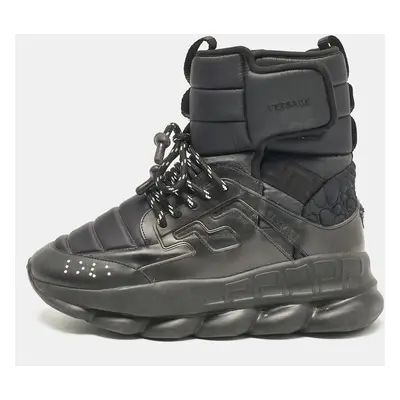 Versace Black Neoprene and Leather Chain Reaction High Top Sneakers Size