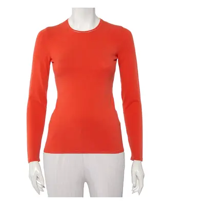 M Missoni Orange Knit Long Sleeve Roundneck T-Shirt