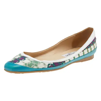 Jimmy Choo Green Printed Canvas And Leather Flats Size