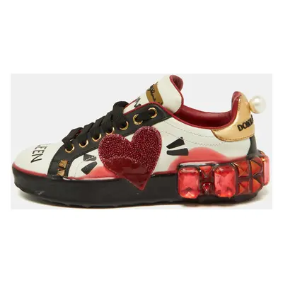 Dolce & Gabbana Multicolor Leather Portofino Embellished Low Top Sneakers Size