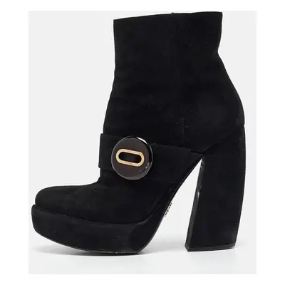 Prada Black Suede Zip Ankle Boots Size