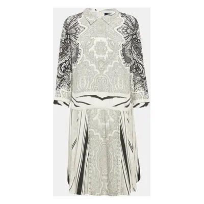 Class by Roberto Cavalli White/Black Printed Crepe Short Dress