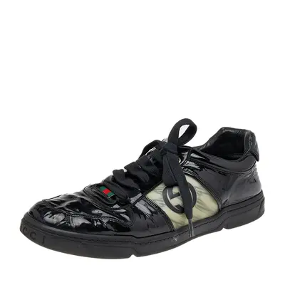 Gucci Black Patent Leather GG Low Top Sneakers Size 43.5