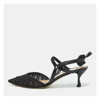 Fendi Black Leather and Mesh Colibri Lite Slingback Pumps Size