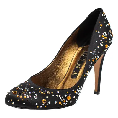 Gina Black Satin Crystal Embellished Pumps Size