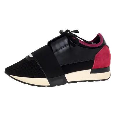 Balenciaga Black/Pink Leather And Mesh Race Runner Low Top Sneakers Size