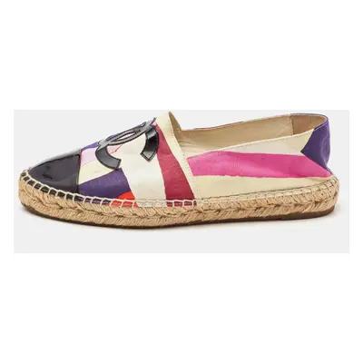 Chanel Multicolor Fabric and Patent Leather Cap Toe Espadrille Flats Size