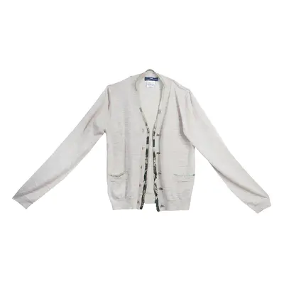 Roma e Tosca Beige Silk Trim Merino Wool Cardigan