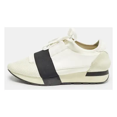 Balenciaga White Leather and Mesh Race Runner Sneakers Size