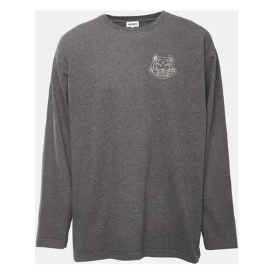 Kenzo Grey Logo Embroidered Cotton Crew Neck Sweatshirt