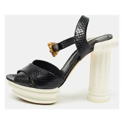 Dolce & Gabbana Black Snakeskin Ankle Strap Block Heel Sandals Size