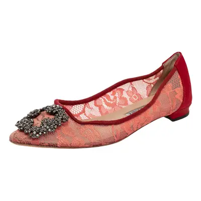 Manolo Blahnik Red Lace And Satin Hangisi Ballet Flats Size