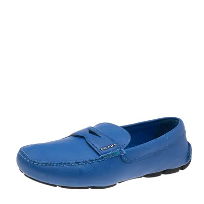 Prada Blue Leather Slip On Loafers Size