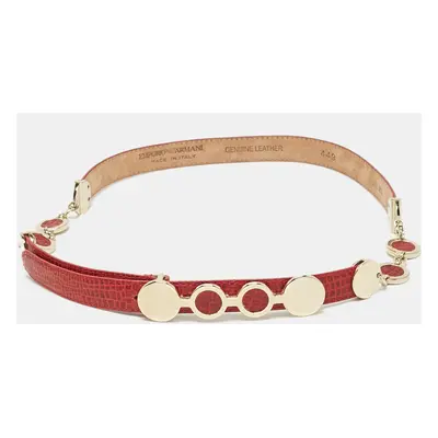 Emporio Armani Red Textured Leather Metail Detail Waist Belt