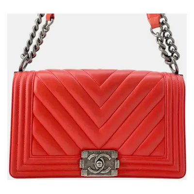 Chanel Carnelian Lambskin Chevron Boy Chanel Chain Shoulder