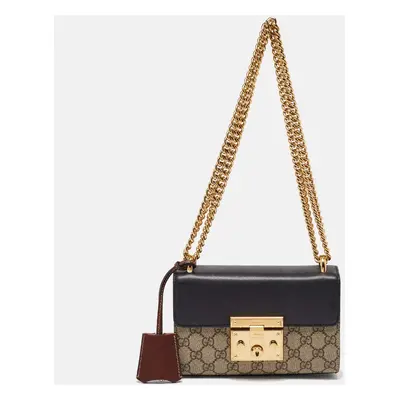 Gucci Beige/Black GG Supreme Canvas and Leather Padlock Shoulder Bag