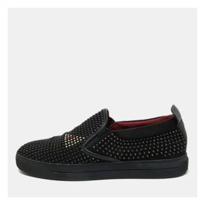 Fendi Black Studded Suede and Leather Slip On Sneakers Size