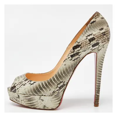 Christian Louboutin Grey Watersnake Leather Lady Peep Pumps Size