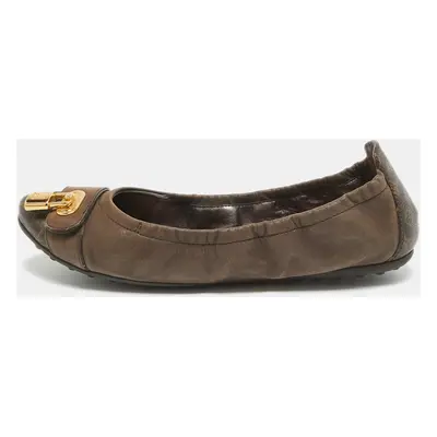 Louis Vuitton Brown Glitter Nubuck and Monogram Canvas Lucky Ballet Flats Size 36.5