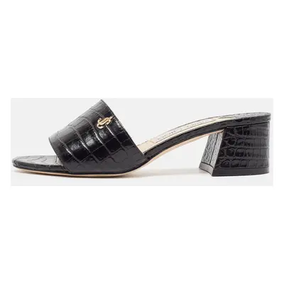 Jimmy Choo Black Croc Embossed Leather Minea Slide Sandals Size