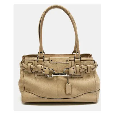 Coach Beige Grained Leather Hampton Tote