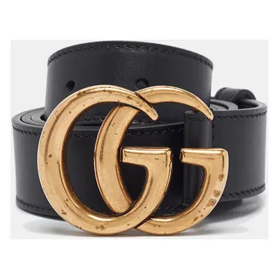 Gucci Black Leather GG Marmont Buckle Belt 85CM