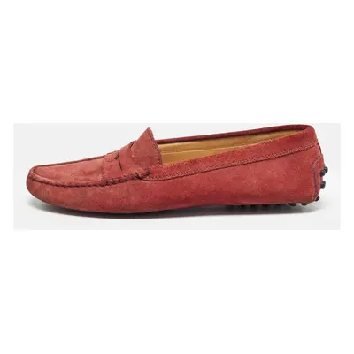 Tod's Red Suede Gommino Penny Slip On Loafers Size 36.5