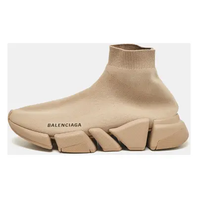 Balenciaga Beige Knit Fabric Speed Trainer High Top Sneakers Size