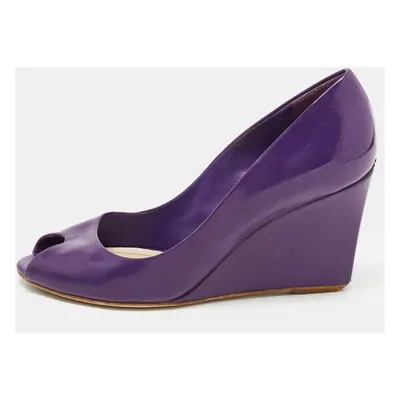 Dior Purple Patent Peep Toe Wedge Pumps Size