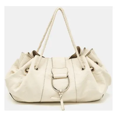 Dolce & Gabbana Off White Leather D Ring Flap Shoulder Bag