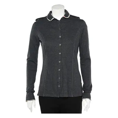 Burberry Grey Cotton Knit Long Sleeve Button Front Top