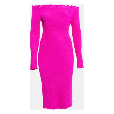 Balenciaga Pink Smocked Jersey Off-Shoulder Bodycon Dress