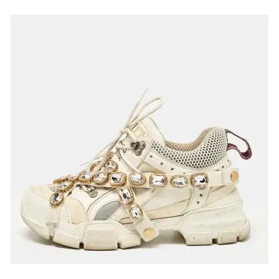 Gucci White Leather and Mesh Flashtrek Chunky Sneakers Size