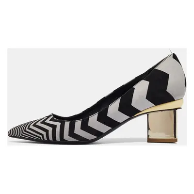 Nicholas Kirkwood Black/Grey Chevron Suede Block Heel Pumps Size