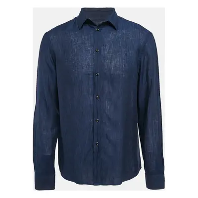 Emporio Armani Blue Linen Long Sleeve Shirt