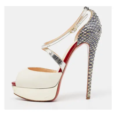 Christian Louboutin Multicolor Python And Leather Crisscross Peep Toe Pumps Size