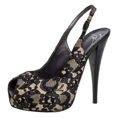 Giuseppe Zanotti Black Lace Peep Toe Slingback Sandals Size